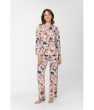 Pijama rosa estampado ajustado en viscosa y elastano